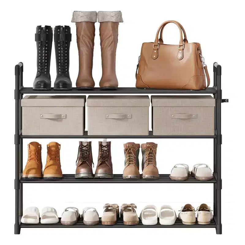 Étagère à chaussures mince à 3/4 niveaux, organisateur de chaussures réglable peu encombrant avec cadre en métal et étagères en tissu non tissé pour entrée, placard, chambre à coucher
