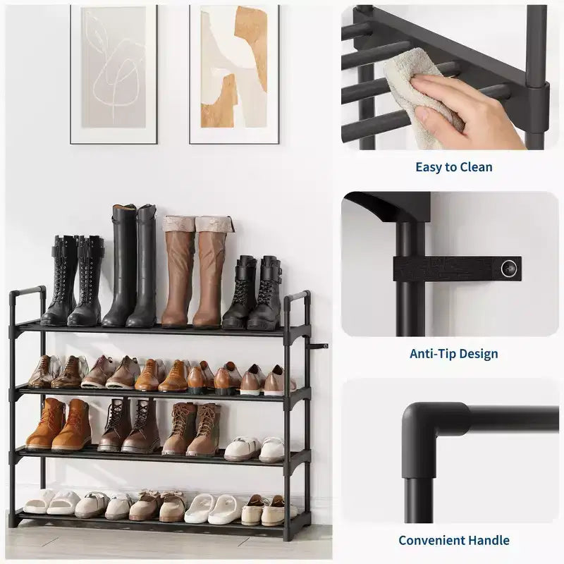 Étagère à chaussures mince à 3/4 niveaux, organisateur de chaussures réglable peu encombrant avec cadre en métal et étagères en tissu non tissé pour entrée, placard, chambre à coucher