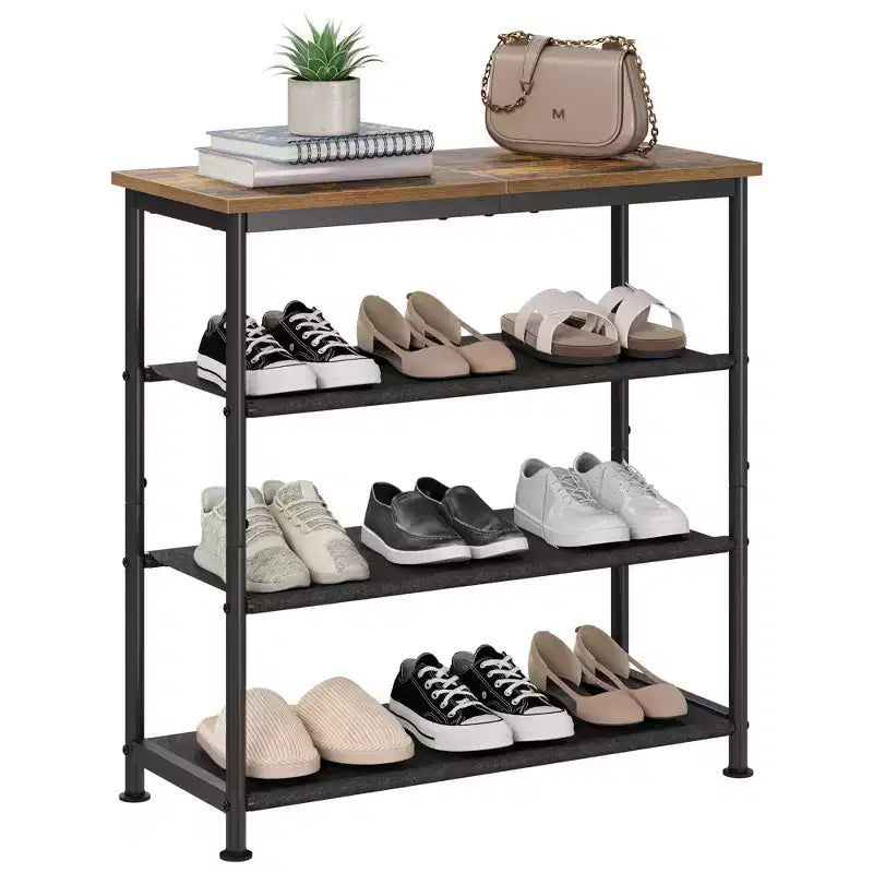Étagère à chaussures mince à 3/4 niveaux, organisateur de chaussures réglable peu encombrant avec cadre en métal et étagères en tissu non tissé pour entrée, placard, chambre à coucher