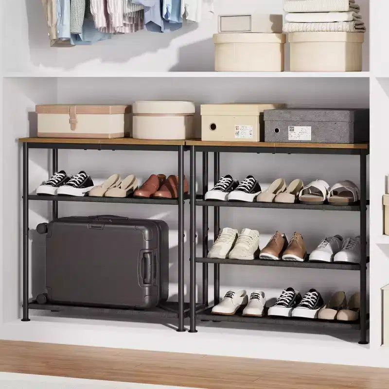 Étagère à chaussures mince à 3/4 niveaux, organisateur de chaussures réglable peu encombrant avec cadre en métal et étagères en tissu non tissé pour entrée, placard, chambre à coucher