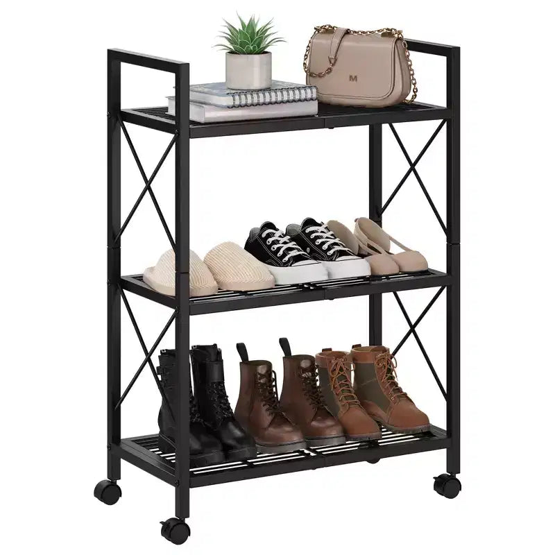 Étagère à chaussures mince à 3/4 niveaux, organisateur de chaussures réglable peu encombrant avec cadre en métal et étagères en tissu non tissé pour entrée, placard, chambre à coucher