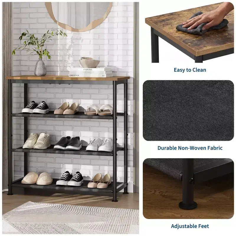 Étagère à chaussures mince à 3/4 niveaux, organisateur de chaussures réglable peu encombrant avec cadre en métal et étagères en tissu non tissé pour entrée, placard, chambre à coucher