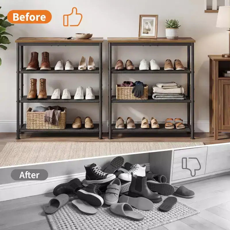 Étagère à chaussures mince à 3/4 niveaux, organisateur de chaussures réglable peu encombrant avec cadre en métal et étagères en tissu non tissé pour entrée, placard, chambre à coucher