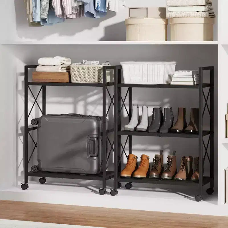 Étagère à chaussures mince à 3/4 niveaux, organisateur de chaussures réglable peu encombrant avec cadre en métal et étagères en tissu non tissé pour entrée, placard, chambre à coucher