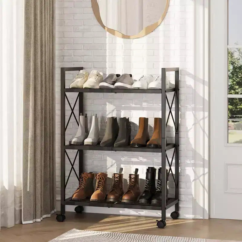 Slim 3/4-Tier Shoe Rack Organizer, Adjustable Space-Saving Shoe Storage with Metal Frame & Non-Woven Fabric Shelves for Entryway, Closet, Bedroom