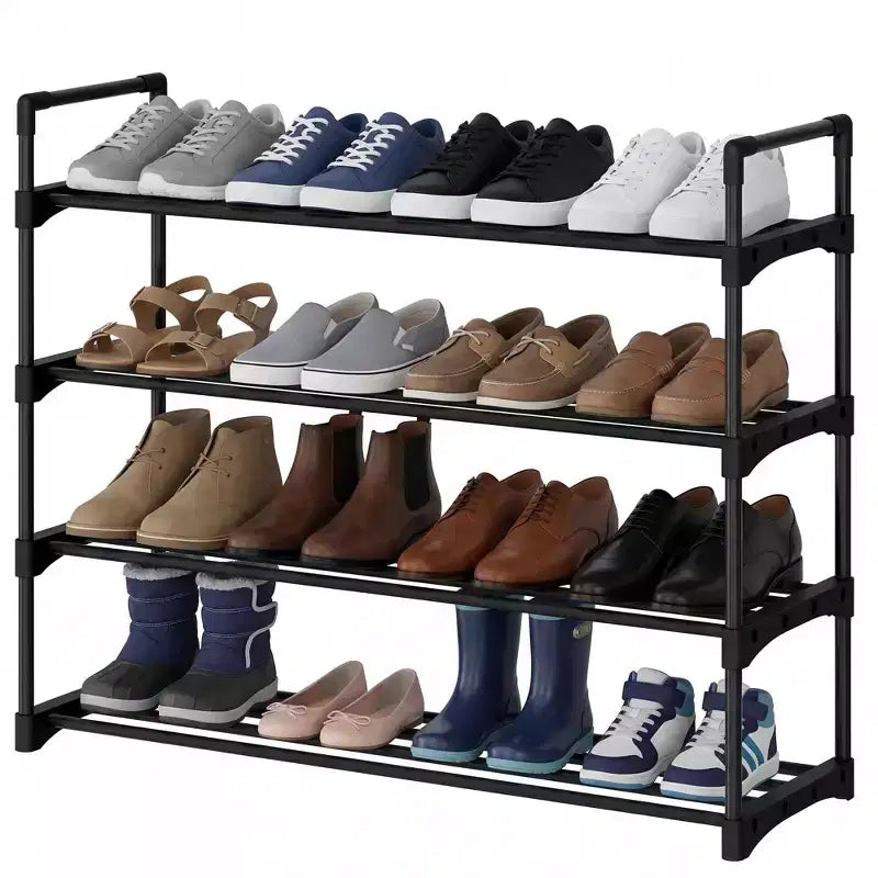 Étagère à chaussures mince à 3/4 niveaux, organisateur de chaussures réglable peu encombrant avec cadre en métal et étagères en tissu non tissé pour entrée, placard, chambre à coucher