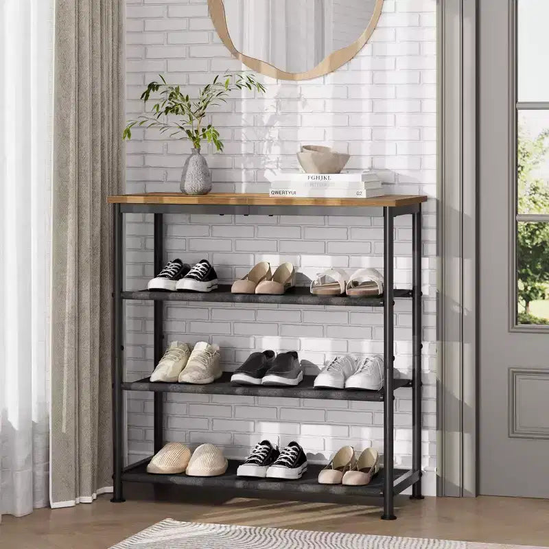 Étagère à chaussures mince à 3/4 niveaux, organisateur de chaussures réglable peu encombrant avec cadre en métal et étagères en tissu non tissé pour entrée, placard, chambre à coucher