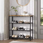 Étagère à chaussures mince à 3/4 niveaux, organisateur de chaussures réglable peu encombrant avec cadre en métal et étagères en tissu non tissé pour entrée, placard, chambre à coucher