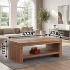 JVNOXK 47.24 Table basse rectangulaire rustique à 2 niveaux, en bois massif et MDF de style rustique avec étagère de rangement ouverte
