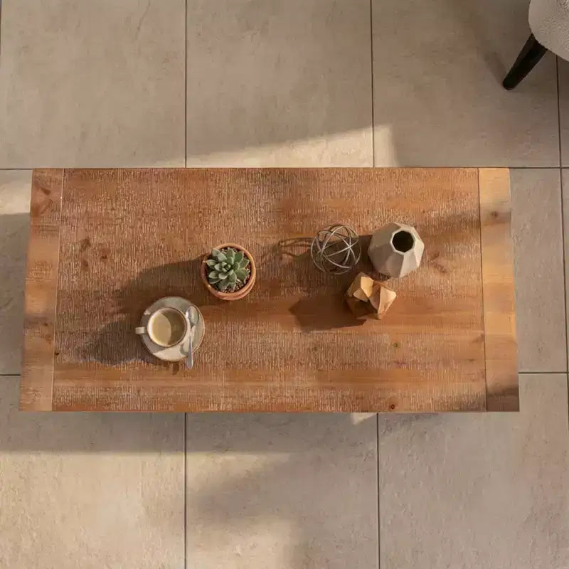 JVNOXK 47.24 Table basse rectangulaire rustique à 2 niveaux, en bois massif et MDF de style rustique avec étagère de rangement ouverte