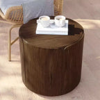 Tabouret/Table d'appoint rond(e) extérieur/intérieur 19.29H, motif bois moderne, pour terrasse et jardin