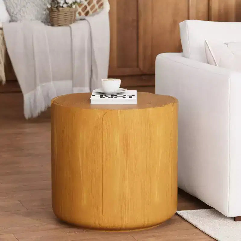 Tabouret/Table d'appoint rond(e) extérieur/intérieur 19.29H, motif bois moderne, pour terrasse et jardin