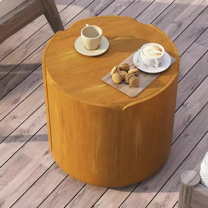 Tabouret/Table d'appoint rond(e) extérieur/intérieur 19.29H, motif bois moderne, pour terrasse et jardin