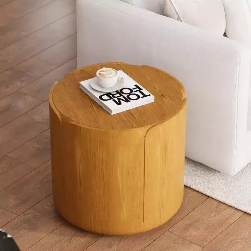 Tabouret/Table d'appoint rond(e) extérieur/intérieur 19.29H, motif bois moderne, pour terrasse et jardin
