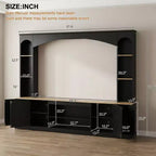 JVNOXK 91 Meuble TV de ferme arqué noir pour téléviseurs jusqu'à 70 pouces, avec étagères et tablettes réglables