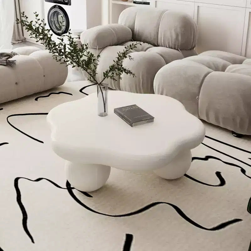 35 Cloud Coffee Table with Ball Legs, Modern Irregular Center Table for Living Room, Cream White