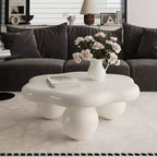 Table basse nuage 35 avec pieds sphériques, Table basse irrégulière moderne pour salon, Blanc crème