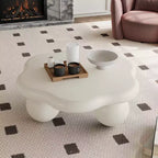 Table basse nuage 35 avec pieds sphériques, Table basse irrégulière moderne pour salon, Blanc crème
