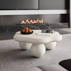 Table basse nuage 35 avec pieds sphériques, Table basse irrégulière moderne pour salon, Blanc crème