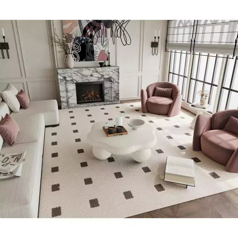 Table basse nuage 35 avec pieds sphériques, Table basse irrégulière moderne pour salon, Blanc crème