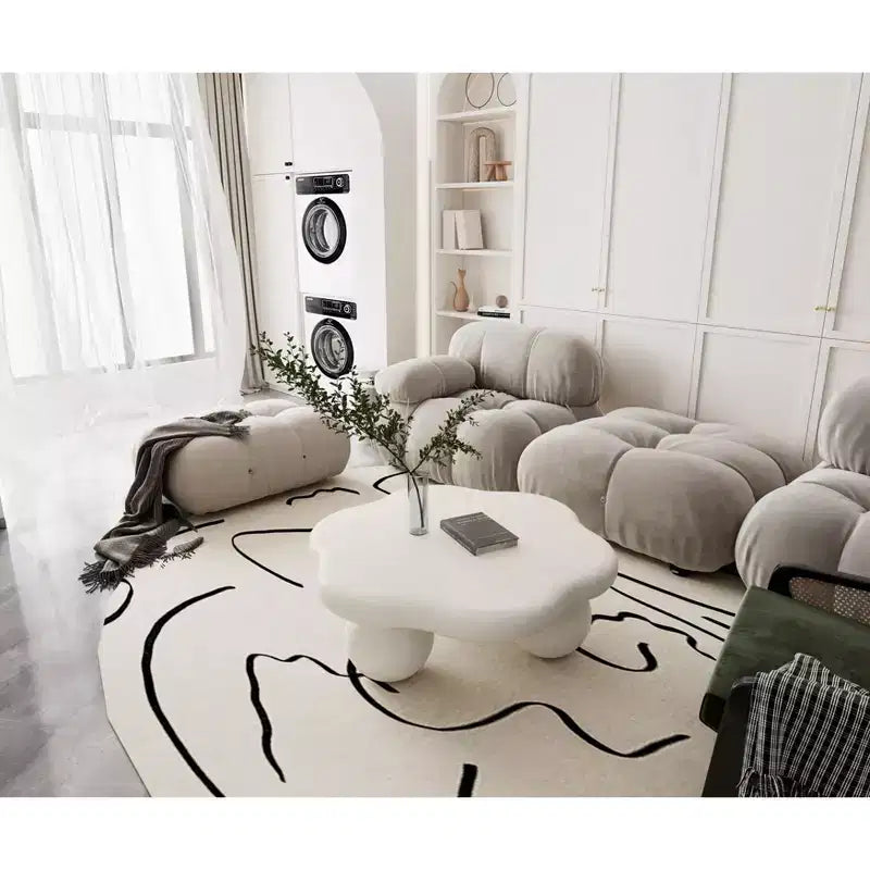 Table basse nuage 35 avec pieds sphériques, Table basse irrégulière moderne pour salon, Blanc crème