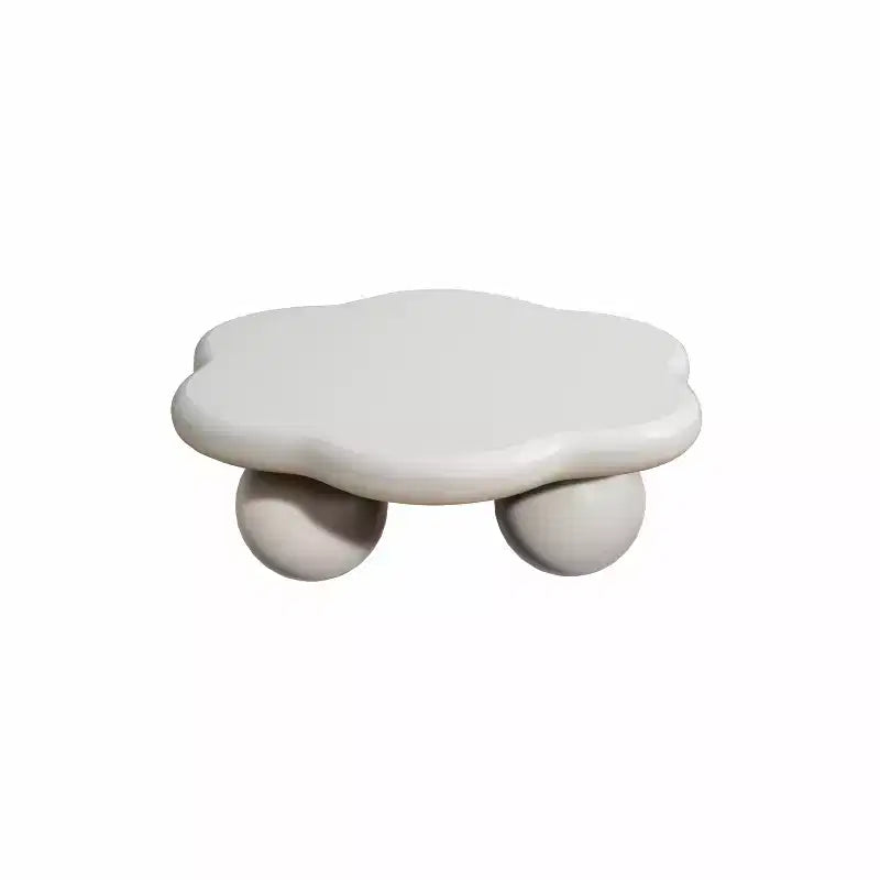 Table basse nuage 35 avec pieds sphériques, Table basse irrégulière moderne pour salon, Blanc crème