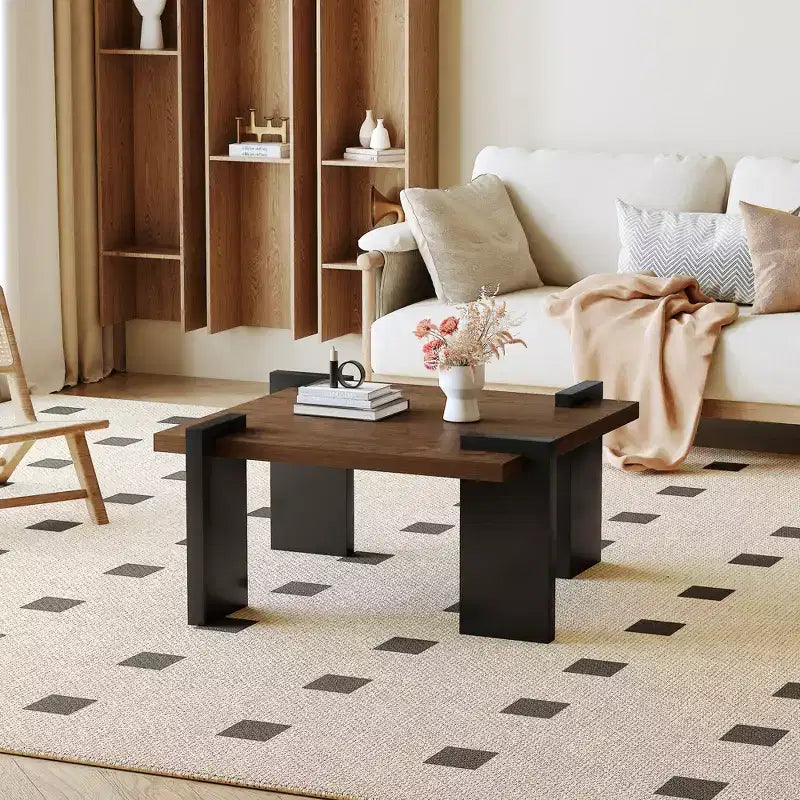 Table basse en MDF couleur noyer, pour salons et espaces de détente modernes et minimalistes, dimensions du produit 80 x 80 x 42,2 cm.