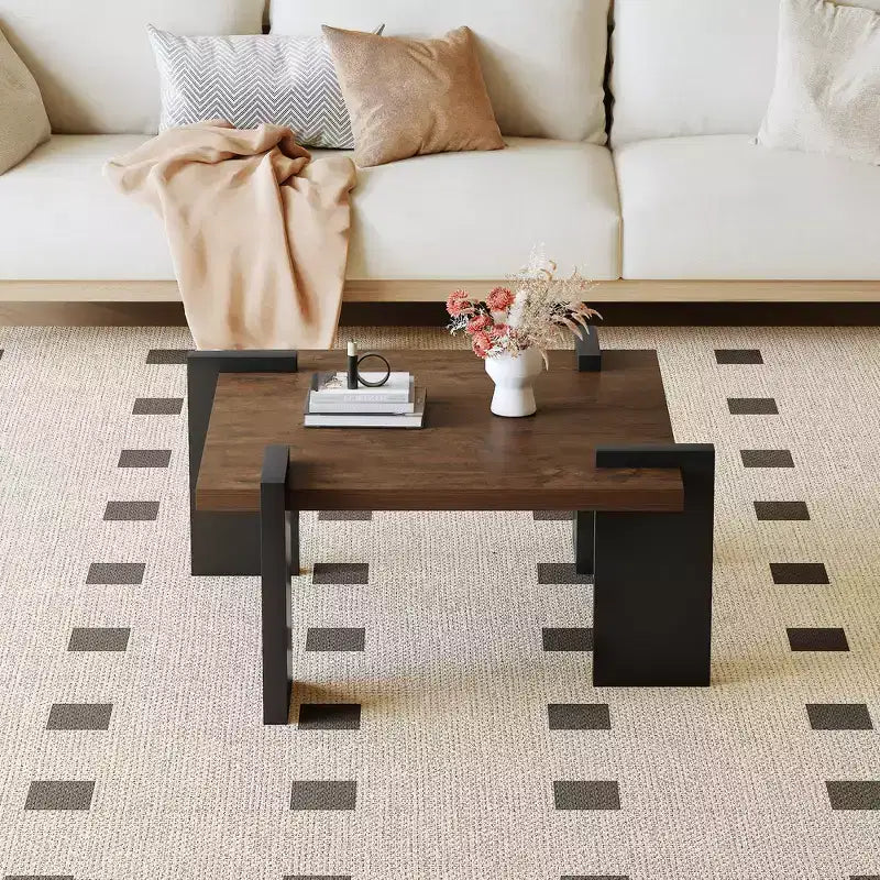 Table basse en MDF couleur noyer, pour salons et espaces de détente modernes et minimalistes, dimensions du produit 80 x 80 x 42,2 cm.