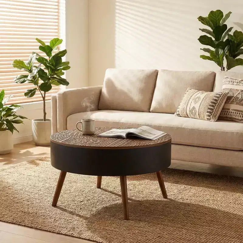 Round Coffee Table with Storage, Modern Accent Center Table for Living Room