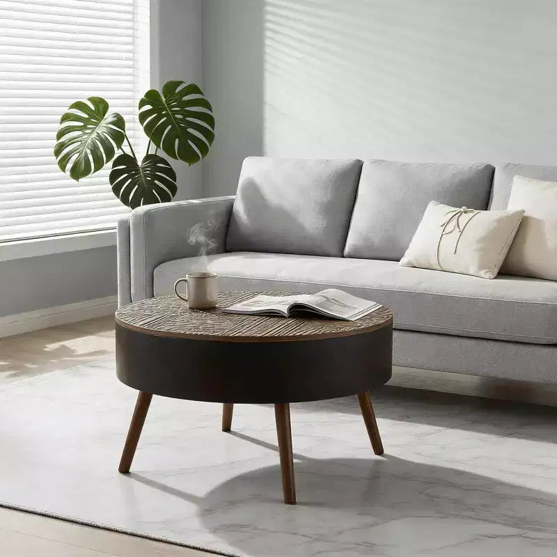 Table basse ronde avec rangement, table d'appoint centrale moderne pour salon