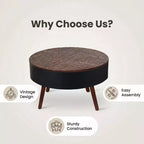 Table basse ronde avec rangement, table d'appoint centrale moderne pour salon