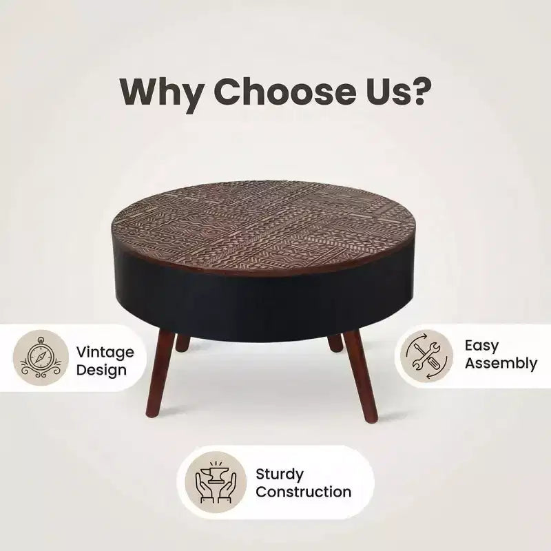 Table basse ronde avec rangement, table d'appoint centrale moderne pour salon
