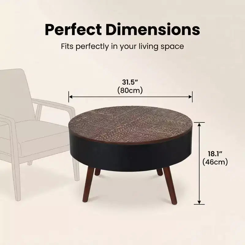 Table basse ronde avec rangement, table d'appoint centrale moderne pour salon