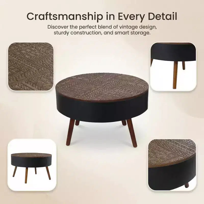 Table basse ronde avec rangement, table d'appoint centrale moderne pour salon