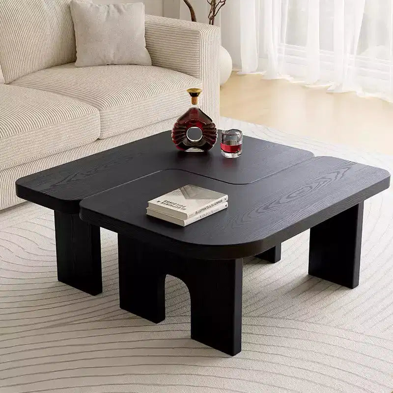 2-Piece Nesting Coffee Table Set, Modern Center and Side Tables for Living Room, Black