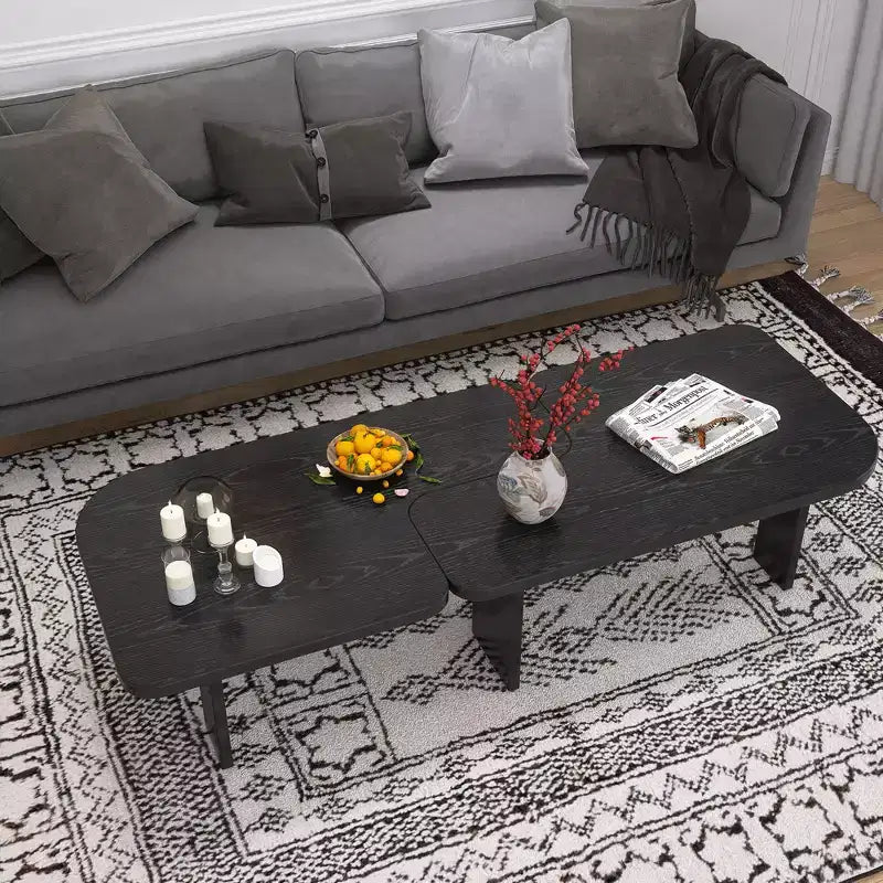 Ensemble de 2 tables basses gigognes, tables centrales et d'appoint modernes pour salon, noir