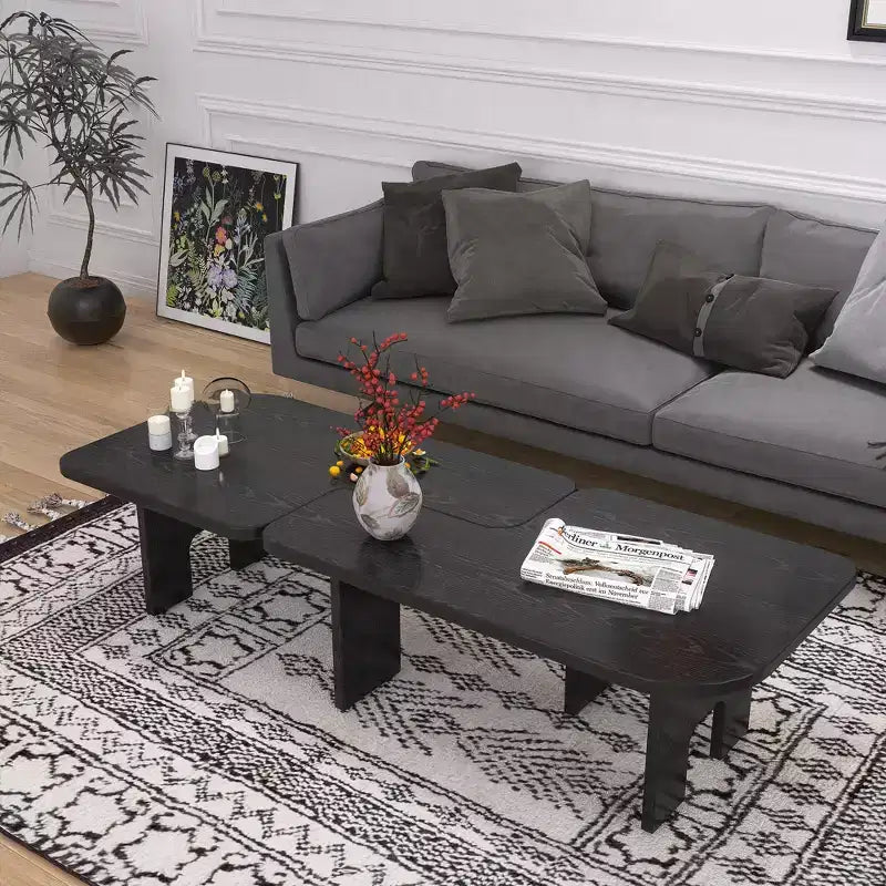 Ensemble de 2 tables basses gigognes, tables centrales et d'appoint modernes pour salon, noir