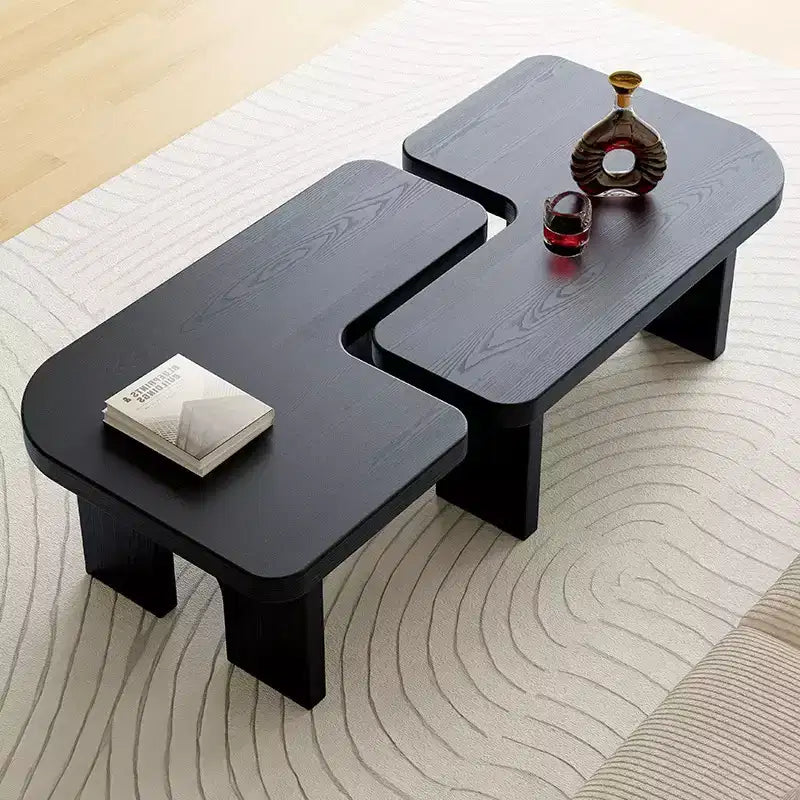 Ensemble de 2 tables basses gigognes, tables centrales et d'appoint modernes pour salon, noir