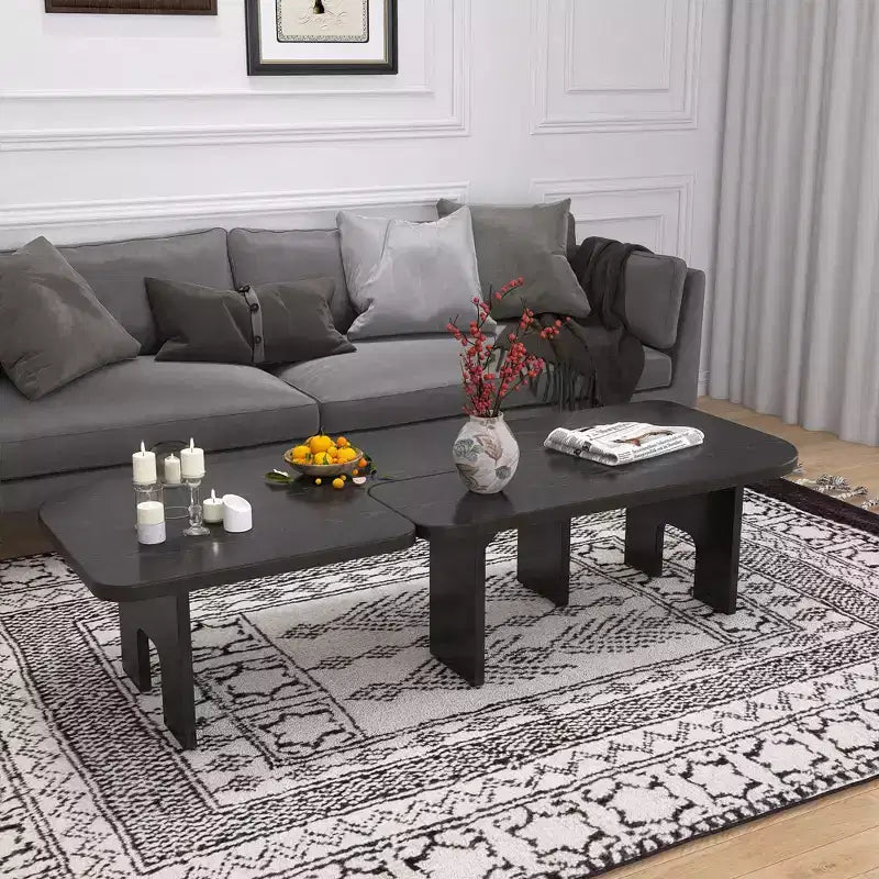 Ensemble de 2 tables basses gigognes, tables centrales et d'appoint modernes pour salon, noir