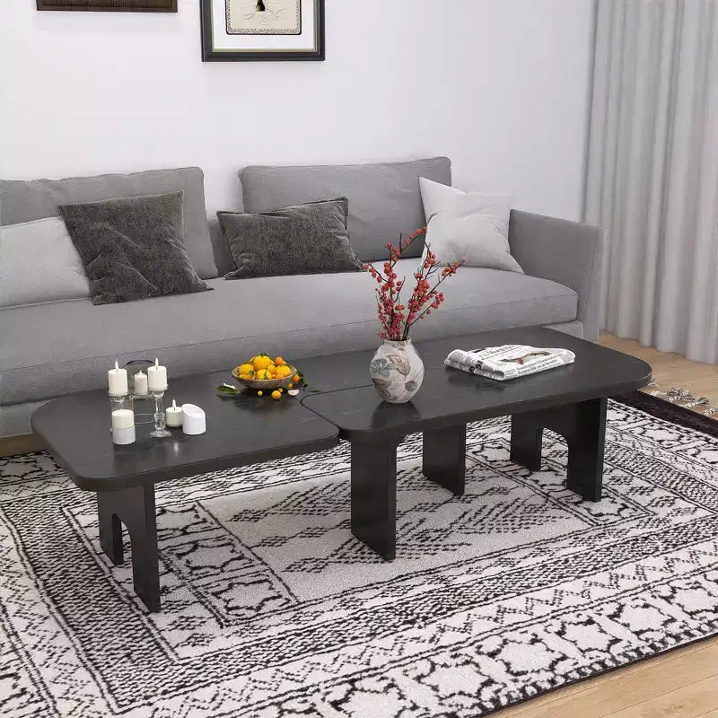 Ensemble de 2 tables basses gigognes, tables centrales et d'appoint modernes pour salon, noir