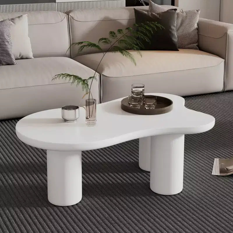 Cloud Coffee Table with Ball Legs, Modern Irregular Center Table for Living Room, White