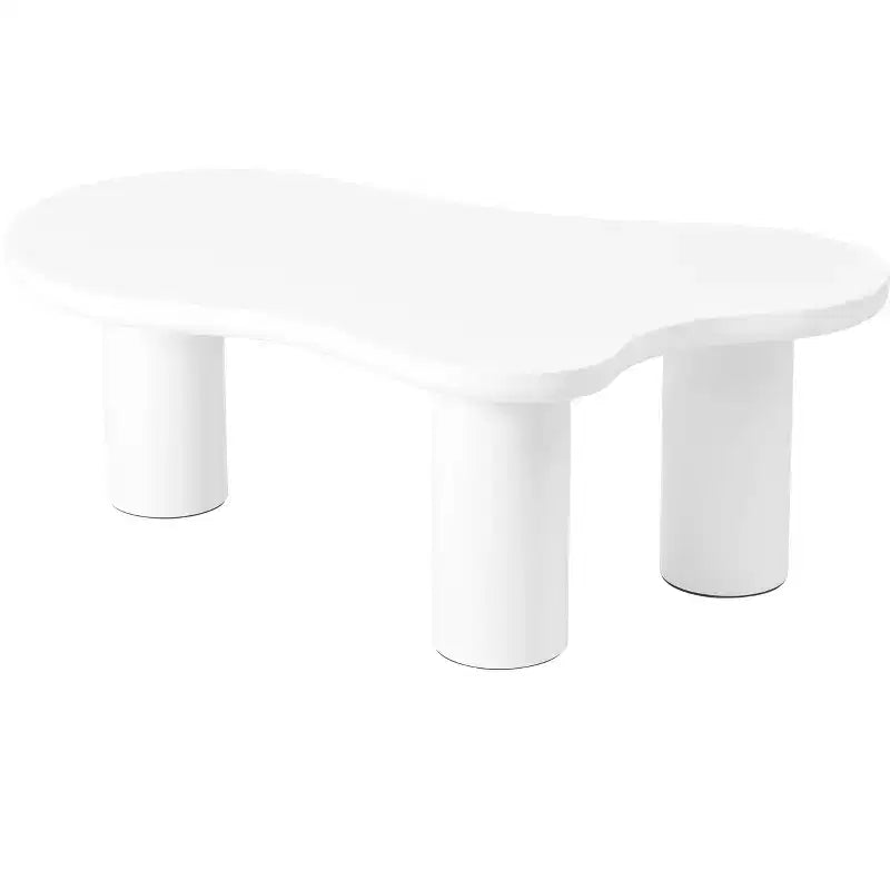 Table basse nuage avec pieds sphériques, Table basse centrale irrégulière et moderne pour salon, Blanc