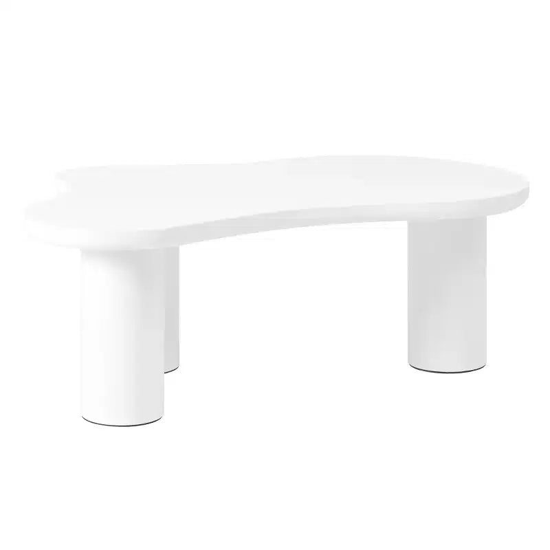 Table basse nuage avec pieds sphériques, Table basse centrale irrégulière et moderne pour salon, Blanc
