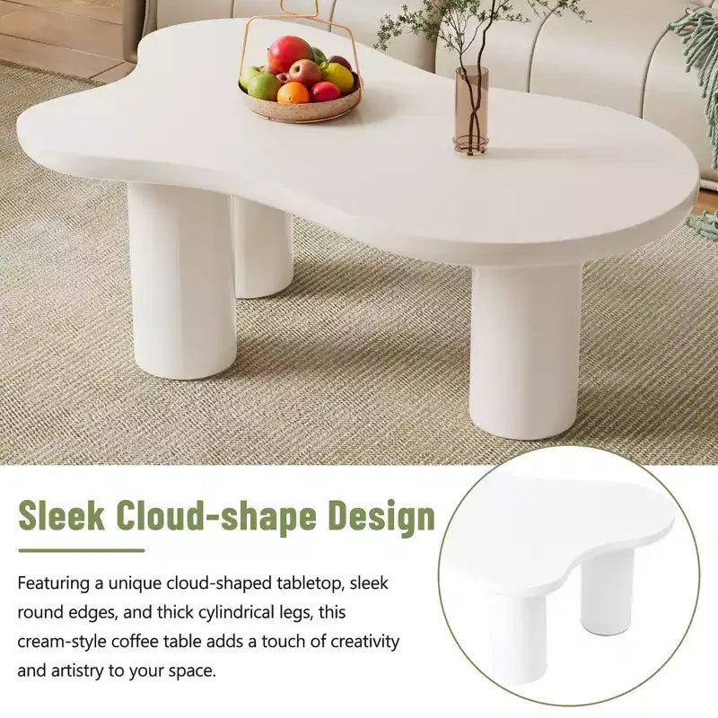 Table basse nuage avec pieds sphériques, Table basse centrale irrégulière et moderne pour salon, Blanc