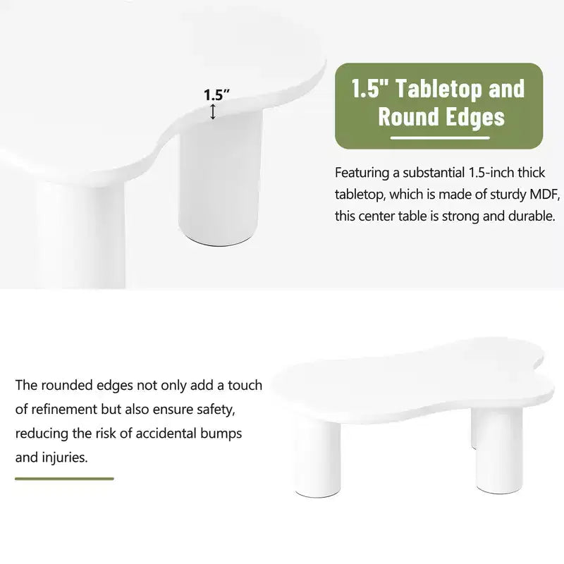 Table basse nuage avec pieds sphériques, Table basse centrale irrégulière et moderne pour salon, Blanc