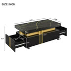 Table basse rectangulaire avec plateau en faux marbre et roulettes, table centrale moderne pour salon, noire