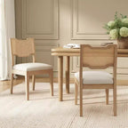 Christopher Knight Home Lea Farmhouse Rubberwood Rattan Upholstered Dining Chairs (Set of 2)