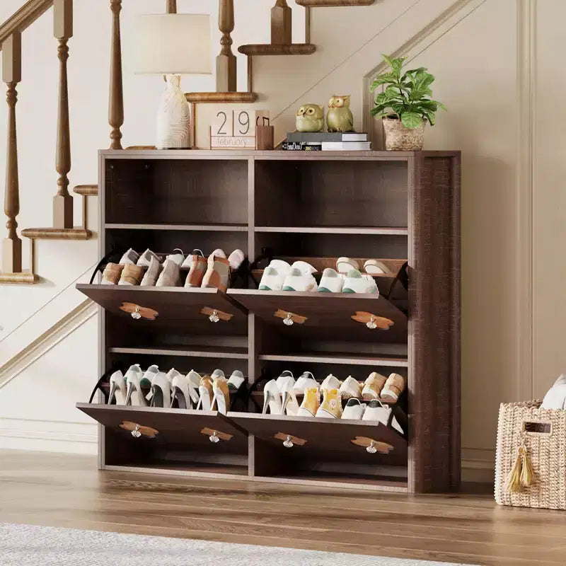 Commode Meuble à chaussures avec 6/4/3 tiroirs basculants, meuble à chaussures fin et discret avec étagères réglables et poignées diamant, meuble d'entrée autoportant