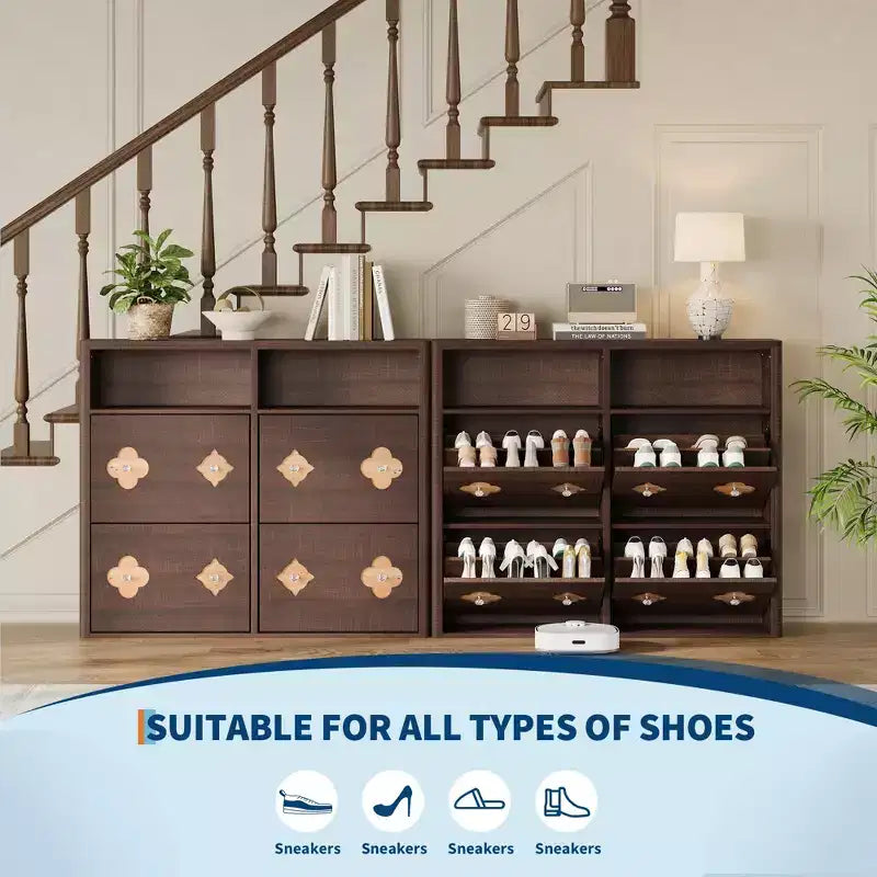 Commode Meuble à chaussures avec 6/4/3 tiroirs basculants, meuble à chaussures fin et discret avec étagères réglables et poignées diamant, meuble d'entrée autoportant