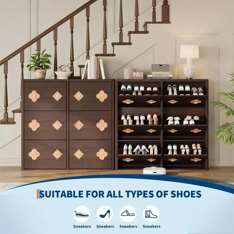 Commode Meuble à chaussures avec 6/4/3 tiroirs basculants, meuble à chaussures fin et discret avec étagères réglables et poignées diamant, meuble d'entrée autoportant